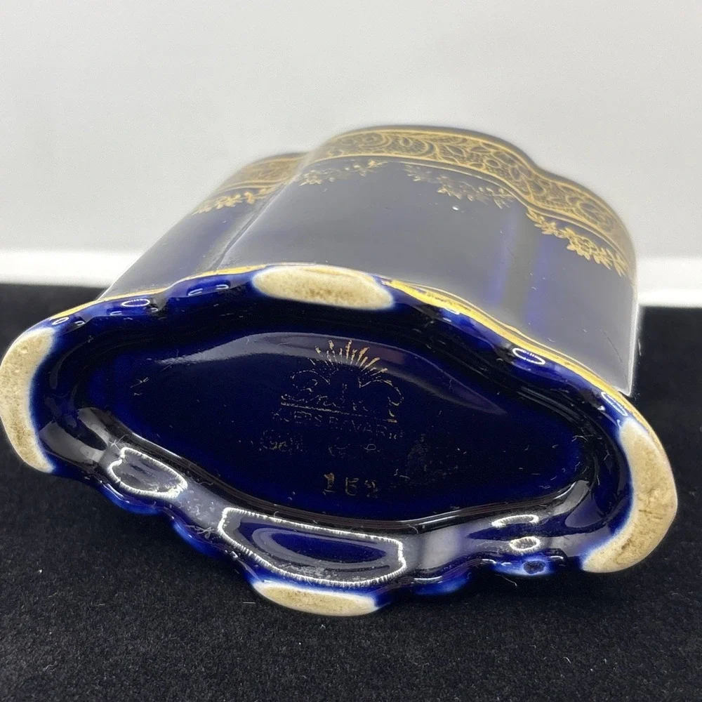 Vintage Lindner‎ Kueps Bavaria Echt Cobalt Blue Cigarette Holder & 2 Ashtrays